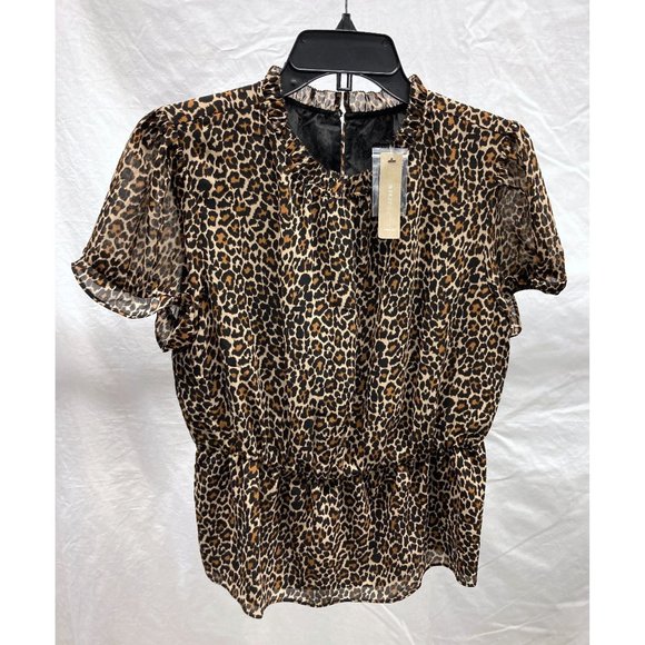 NEW J. Crew Ruffle Neck Blouse in Leopard Print Small - Picture 1 of 3